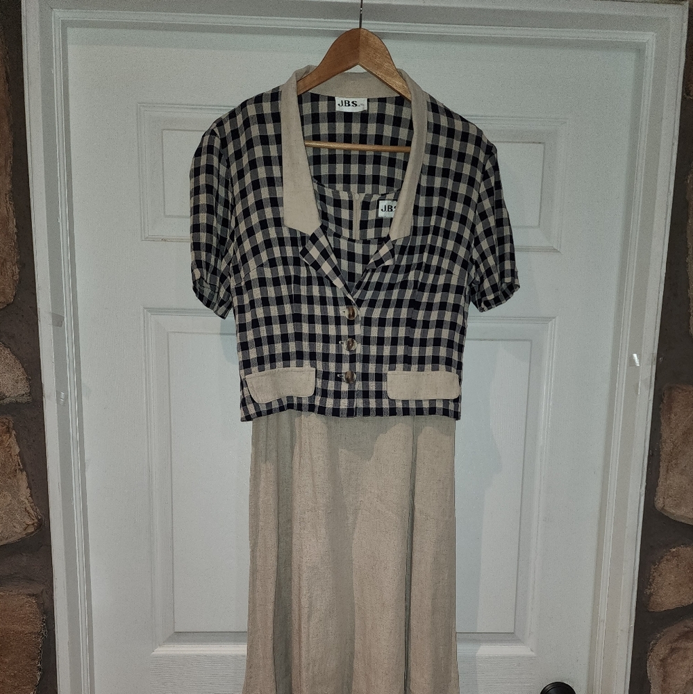 Linen 100% dress assemble, JBS, Navy and Beige, size 8
